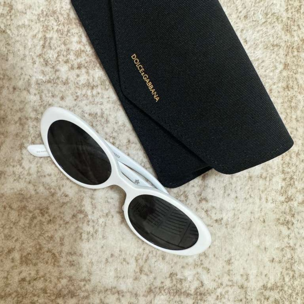 Dolce & Gabbana White Oval Sunglasses with Black Lenses